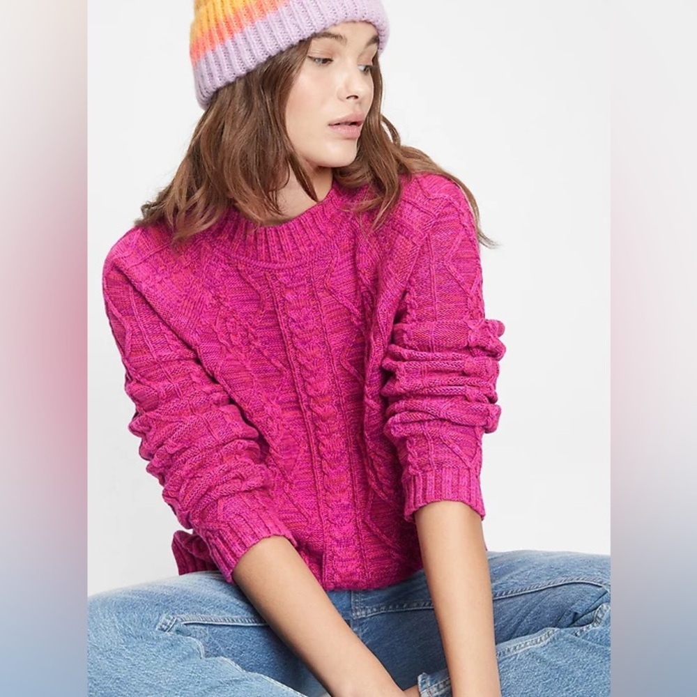 Gap Fuchsia Pink Cotton Cable Knit Side Slit Sweater size S